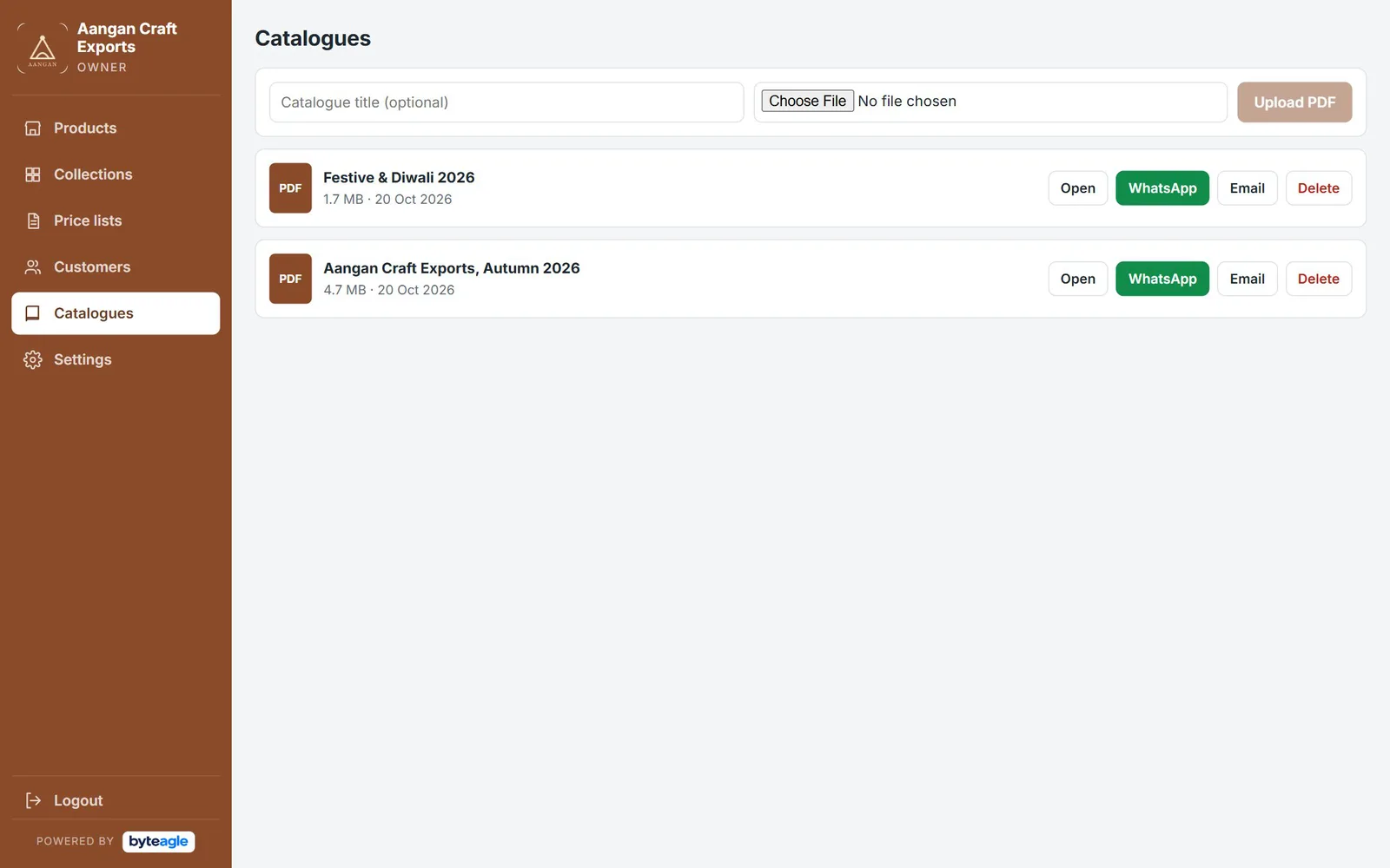 Fair Software catalogues & sending screen